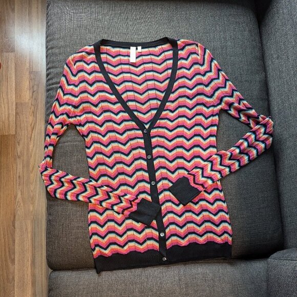 SI-IAE Silk Cashmere Chevron Cardigan | Designer Rainbow Knit - Picture 3 of 12